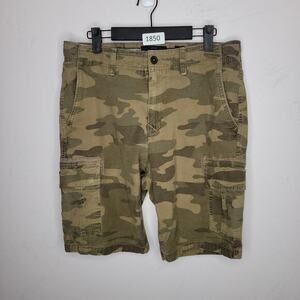 Vintage Y2k Lucky Brand Men Cargo Shorts‎ Size 32 Adjustable Camo Green